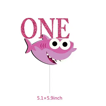 ENO Rojstnodnevno Torto Pokrivalo s 1. Cupcake Toppers Shark Rojstni dan za Dekle Prvi Rojstni dan Baby Tuš Stranka Dobave