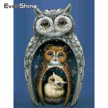 Evershine 5D Diamond Mozaik Celoten Zaslon Sova Navzkrižno Šiv DIY Diamond Vezenje Prodaja Živali Okrasnih Slike Doma Dekor