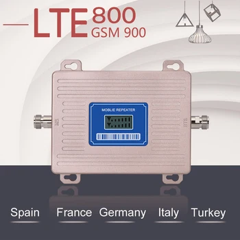 Evropa Signal Booster LTE 800 GSM 900 mhz Mobilna Signal Repetitorja 2G 3G 4G Dual band LTE Ojačevalnik Band 20 Band 8 LCD-Zaslon@