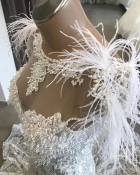 Exquisit Čipke morska deklica Poročno Obleko 2020 Luksuzni Biseri Odklon Vratu Backless Skp Rokavi Poroke, Poročne Obleke vestido de noiva