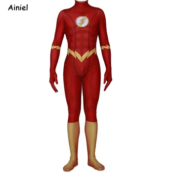 Flash Sezona 5 Cosplay Kostum Barry Allen Super Junak Spandex Zentai Obleka, Obleka Jumpsuit Halloween Kostum Za Odrasle Otroci Moških