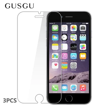 GUSGU 3Pcs / veliko Kaljeno Steklo za iPhone 7 Prozorno Zaščitno folijo Zaščitnik Zaslon za iPhone 7 8 6 S Plus 5 5S SE 5C