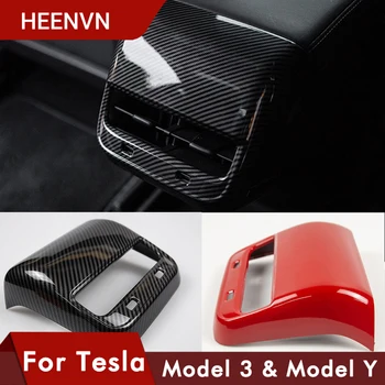 Heenvn ModelY Model3 Avto Ogljikovih Vlaken ABS Zadaj Air Vent Vtičnico Kritje Trim Za Tesla Model 3 Dodatki Notranjost Modela Y Tri
