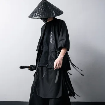 Japonski Tradicionalni Kimono Jopico Črni Bombaž Moda Fazi Haori Samurai Cosplay Kostume Kitajski Slog Plašč Ulične