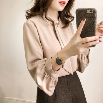 Jeseni leta 2019 Ženske Majica korejski Long Sleeve Solid Šifon Rokavi Ženske Ulične 4XL Plus Velikost Svoboden Bluzo Elegantne Ženske Vrhovi