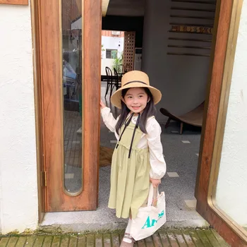 Jeseni Nov Prihod v korejskem slogu bombaž pure color all-tekmo vroče prodaja brez rokavov suspender obleko za cute sweet baby dekleta