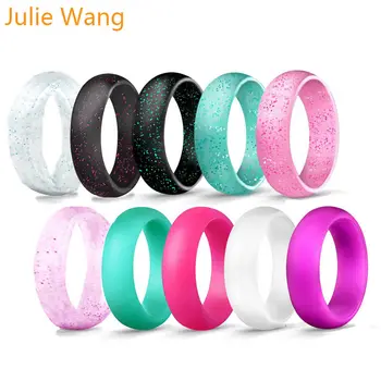 Julie Wang 1Set(7PCS) 5.7 mm Širina Preprost Silikonski Pisane Obroč Določa Nositi Za Modno Stranko Žensk Poročno Darilo Cocktail Obroči