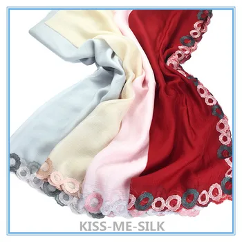 KMS High-end svila volna vezeni šal trdna vezene gaza šal šal za ženske 65*190 cm/80 g