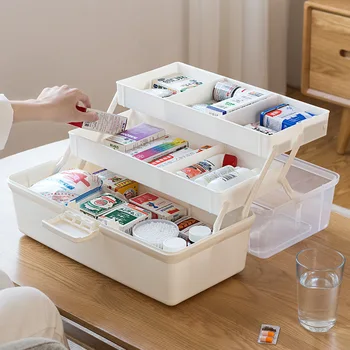 Komplet Za Prvo Pomoč Škatla Za Shranjevanje Plastičnih Drog 3 Plasti Multi-Funkcionalne Medicine Drog Organizator Prenosni Družinske Sili Kit Kabinet