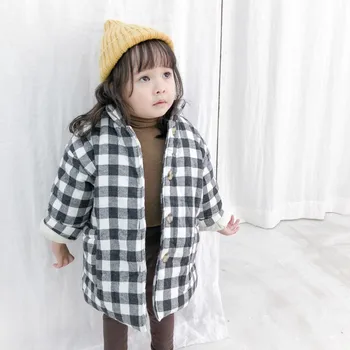 Korejski slog 2020 dekleta fantje moda kariran volnene debele plasti Otroci toplo prešite mid-dolžina jakne Pozimi