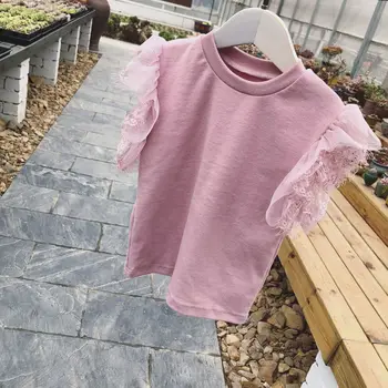 Kratka Sleeved Dekle Lace majica s kratkimi rokavi Jakno Ženski Otroka V Poletnih Čiste Barve Vila T Plast T-shirt Baby Girl Obleke