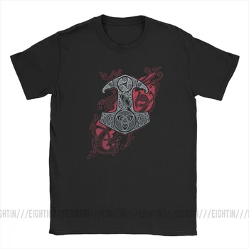 Krokar je Mjolnir Viking T Shirt Valhalla T-Shirt za Moške Kratek Rokav Vintage Tee Shirt Posadke Vratu In Bombaž Oblačila Udobno