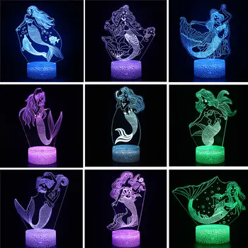 Lep Disney Princes Mermaid Ariel Risanka LED Nočna Lučka Otroci, Otroci LED Nightlamp Dekleta Darila 3d Dekorativni namizne Svetilke