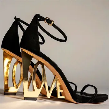 Ljubezen Pete Sandala Čudno slog Zlato visoke pete poletje stranka čevlji ženske seksi sandali plus velikost modni čevlji