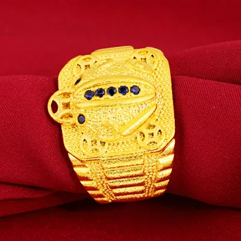 Luxury18K Rumeno Zlato Safir Obroč Za Moške Zlato Moda Žaba Divje Index Moški Prst Poročni Prstan Posla Fine Nakit Darila