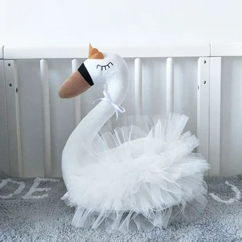 Luštna 3D Gooses Raca Polnjene Lutka Mehko Živali Balet Swan s Krono, Dekle Darilo Igrača za Otroke, Soba za Rojstni dan, Poročno Dekoracijo