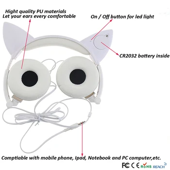 Luštna Mačka Ušesa Gaming slušalke Stereo Slušalke Utripa Žareče Gaming Slušalke Slušalke Slušalke LED Luč za Otroke darila