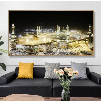 Meka Mošeje v Mestu Nočni Platna Slike na Steni Islamske Umetnosti Plakatov in Fotografij Muslimanskih Krajinske Slike za Dom