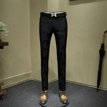 Mens obleko hlače modni jacquardske nočni klub, nositi mladenič slim fit hlače, sivo črne barve moških hlač 36