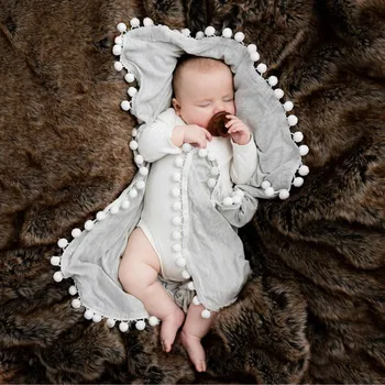 Moda Newborn Baby Fantje Dekleta Jaslice Pom Pom Odejo, Spalno Swaddle Minky Odejo Zaviti tkanino swaddle fotografija dodatki