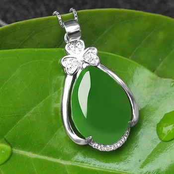 Moda spusti detelja green jade smaragdno dragih kamnov diamanti obesek ogrlice za ženske, bela, zlata, srebrna barva choker nakit