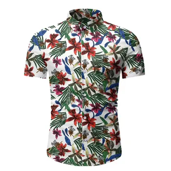 Moda za Moške Priložnostne Poletje Cvjetnim Natisne Gumb Kratek Rokav Havajske Majice, Vrhovi Retro Svoboden Plaži Plus Velikost Oblačila#g3