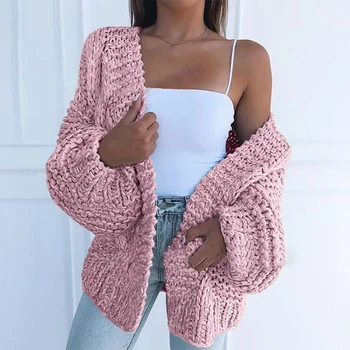Moda za Ženske Zimske Umetno Moher Pleteni Pulover Svoboden Toplo Jopico Priložnostne Coats pulover je enostavno na design, tako da lahko tekmo