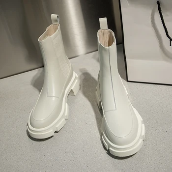 MORAZORA 2020 Nov prihod ženske škornji med petah krog toe dame, čevlji za jesen zimo črno bele barve gleženj škornji