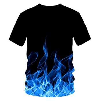 Moške / Ženske Ogenj Košarka Kul T shirt Priložnostne Modri Plamen Vzorec 3D Znoj Vode Tees Krog Vratu Oblačila Poletne Ulične