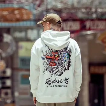 Moški pulover s kapuco Majica Hoodie Ulične Jesensko Zimski Flis Hip-hop Stilu Kitajskih Znakov Obrnite Nesreče V Blagoslov
