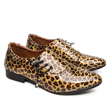 Nov slog moške elegantne ruffian slog moške čevlje konicami, leopard tiskanja sijoče moda, moška obutev, stranka čevlji, uspešnosti sho