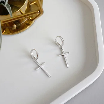 Nov Trend 925 Sterling Silver Cross Visijo Uhani Za Ženske Lady Modni Nakit Pendientes Mujer Moda Oorbellen Earing Boho