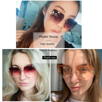 Nova Moda Rimless Gradient Sončna Očala Ženske 2020 Luksuzne Blagovne Znamke Brez Okvirjev Kvadratnih Očala Za Sonce Jasno, Modre Odtenke Dropshipping