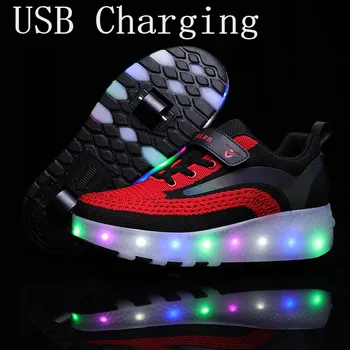 Nova Roza USB Polnjenje Moda Dekleta Fantje LED Luči Valjčni Skate Čevlji Za Otroke, Otroci Superge S Kolesi, Dve kolesi