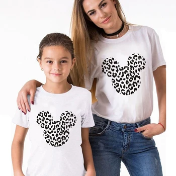 Novi T-shirt Leopard Mickey Mouse Glavo Tiskanja Tshirt Svoboden Pomlad Poletje Otroci Tee Srajco okoli Vratu Famliy Videz,Spusti Ladje