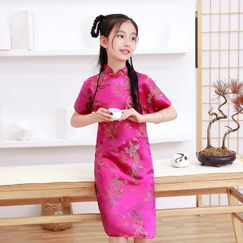 Novo Otrok Cheongsam Dress Vintage Kitajski Slog Tradicionalnih Baby Girl Obleke
