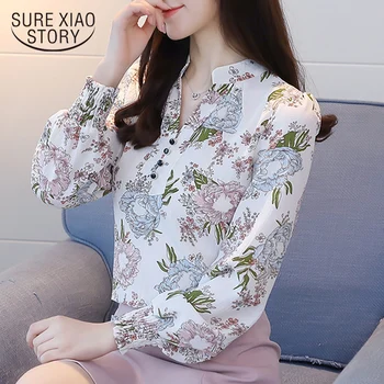 Novo Pomlad Dolgo Oplaščeni Bluze, Modne Slim Priložnostne Tiskanja Plus Velikost Elegantno OL Slog Ženske Majice Šifon Obleke D556 30