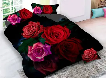 Novo Čudovito 3D Cvet Vrtnice Praznik Vzorec Posteljnine Komplet Posteljo Rjuhe Kritje Posteljo stanja Prevleke 4pcs/set9