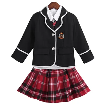 Otroci Teens Britanski Stil Šolsko Uniformo Dekleta Japonski Anime Cosplay Študentov Kostum Suknjič s Srajco, Kravato Mini Krilo Set