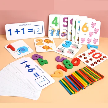 Otrok, lesene igrače, matematika igrača ujemajo številke seštevanje in odštevanje Izobraževanje Monterssori štetje Lesene igrače za otroke