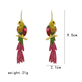 Pinkdudu Moda Dolgo Multicolor Kristali, Uhani Osebnost Pretirana Nosorogovo Ptica Parakeet Spusti Uhani za Ženske OG078