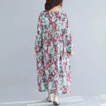 Plus Velikost Boho Cvetlični Cvet Tiskanja Obleko 2020 Pomlad Poletje Ženske Plaža Obleko z Dolgimi Rokavi V-neck Ženske Obleke Haljo Femme
