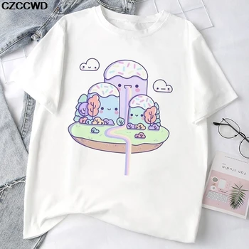 Plus Velikost Poletje Srčkan Tricolor Sladoled Tiskanja Modi Ženske T-shirt Harajuku Priložnostne Zabave T Shirt Darilo Za Lady Yong Dekle Vrhovi Tees