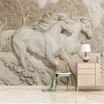 Po meri vseh Velikosti Zidana Ozadje 3D Reliefni Beli Konj Ozadje, Dnevna Soba, Spalnica Kavč, TV Dom Dekoracijo Ozadju Zidana