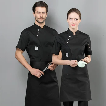 Poletje žensk in moških, kuhinja restavracija kuhamo delovna oblačila moder kuhar enotno belo srajco kuhar jakna