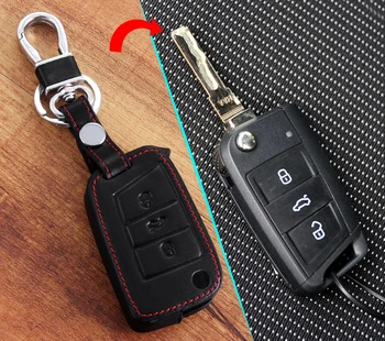 Pravega Usnja avto ključ kritje Za Volkswagen VW Golf 7 GTI GTE MK7 / POLO 2016-2017 Za Skoda Octavia A7 RS ,3 Gumbi krat ključ