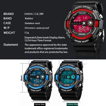 SANDA Digitalni športen Bedeti Moški Kronograf moška Zapestne Ure Nepremočljiva Black Watchband Moški Vojaške Ženevi Quartz Ura &50