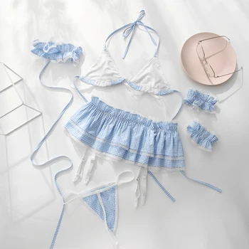 Seksi Perilo Kawaii Modra Erotično Obleko Za Ženske Bikini Modra Bela Sailor Dekle Šoli ServantDress Anime Devica Cosplay Kostum