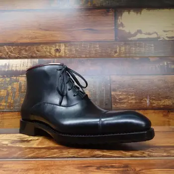 Sipriks Pravega Usnja, Črna Obleka, Škornji Za Moške Mode Italijanski Dogovorili Goodyear Welted Čevlji Cap Toe Oxfords Boot Šef Delo