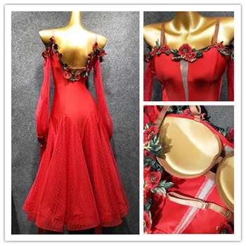 Standard dvorana obleko dunajskih valček obleko valček plesne kostume rdeče tango obleko fokstrot plesno obleko, ples, oblačila žogo obleko
